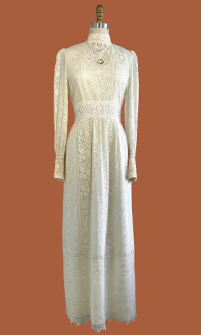 VICTOR COSTA 70s Does Victorian Lace Dress  Small