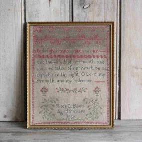 Vintage Framed Sampler  Dated 1859